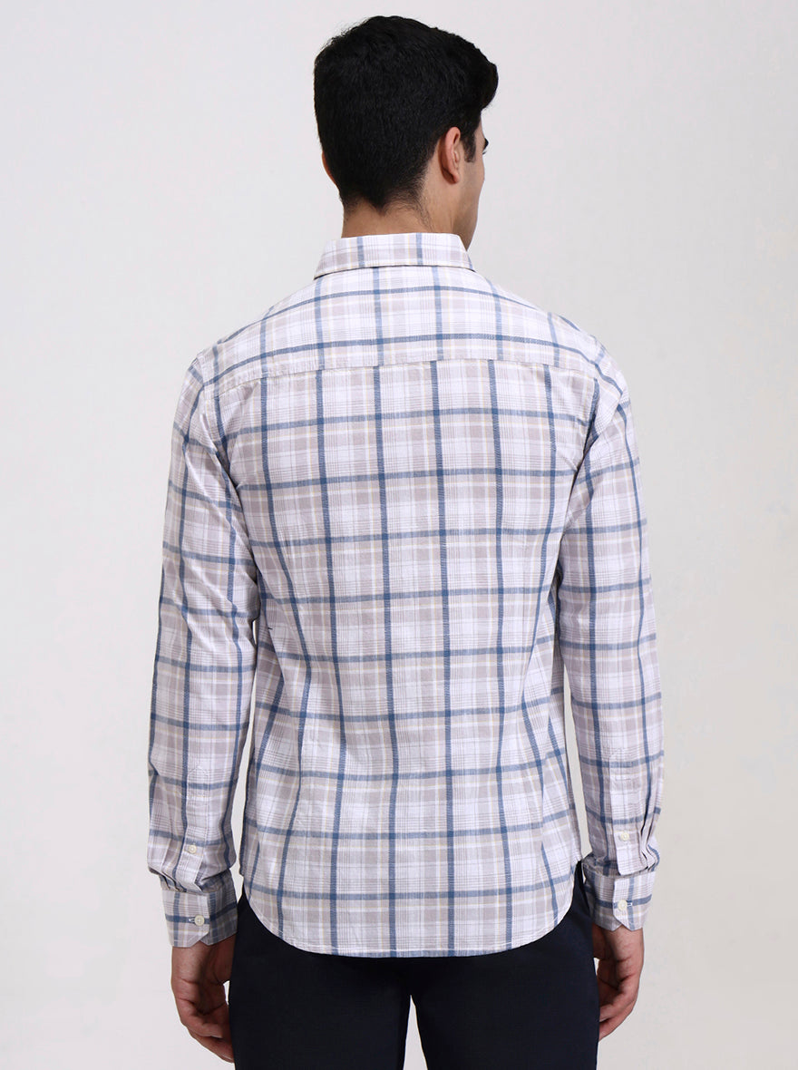 Light Purple Checked Slim Fit Casual Shirt | Greenfibre