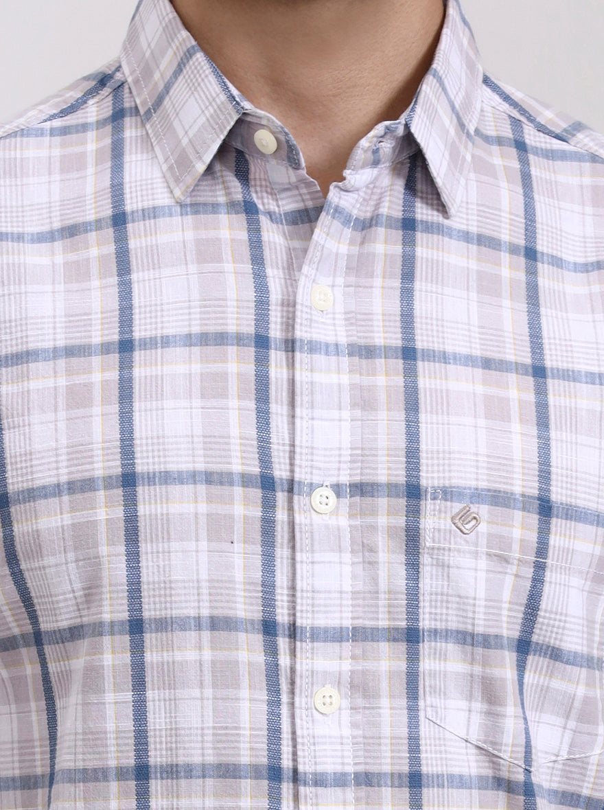 Light Purple Checked Slim Fit Casual Shirt | Greenfibre