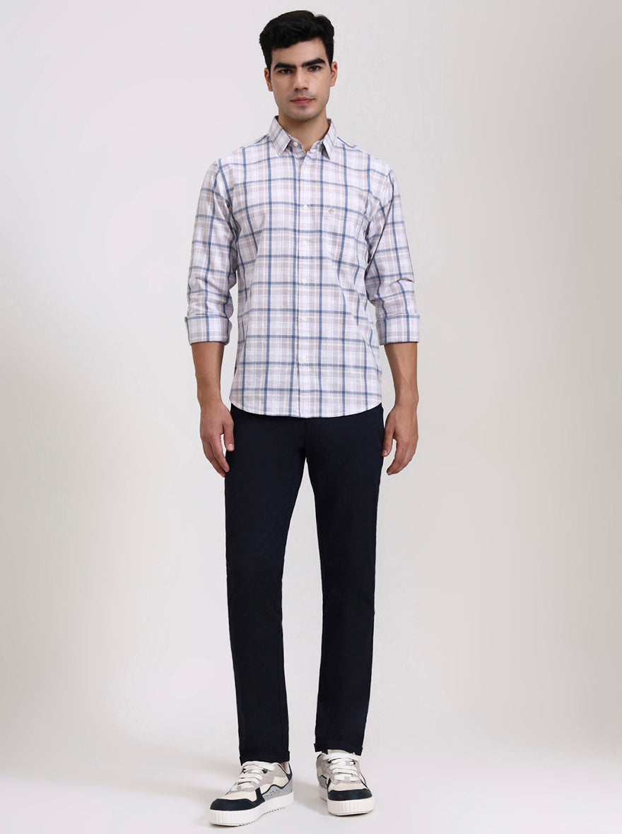 Light Purple Checked Slim Fit Casual Shirt | Greenfibre