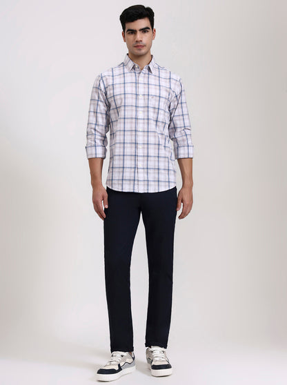 Light Purple Checked Slim Fit Casual Shirt | Greenfibre