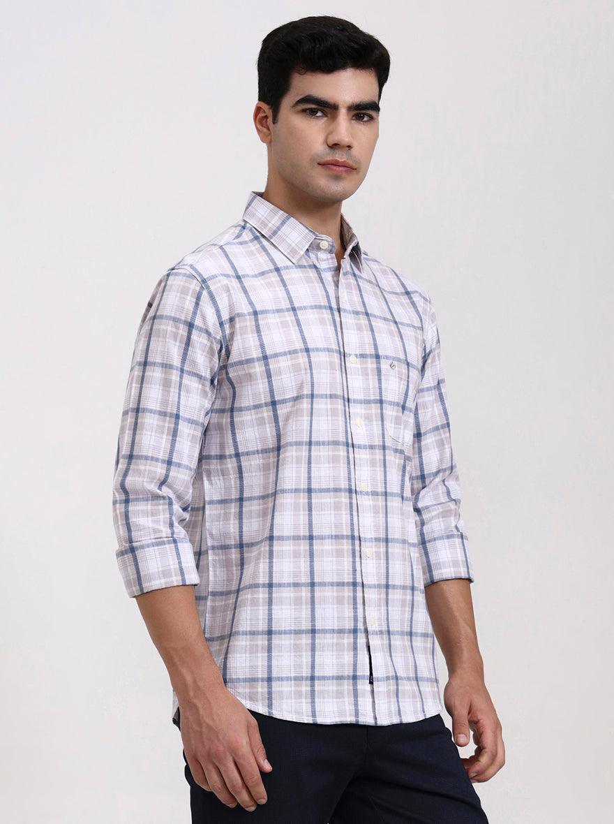Light Purple Checked Slim Fit Casual Shirt | Greenfibre