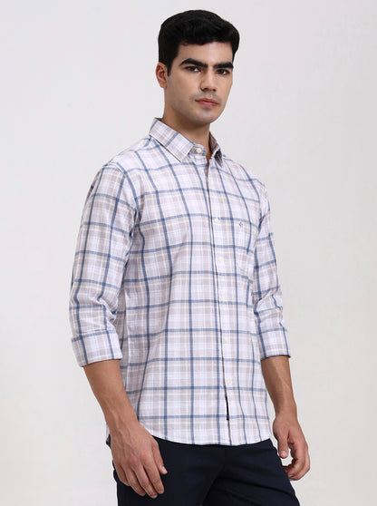 Light Purple Checked Slim Fit Casual Shirt | Greenfibre