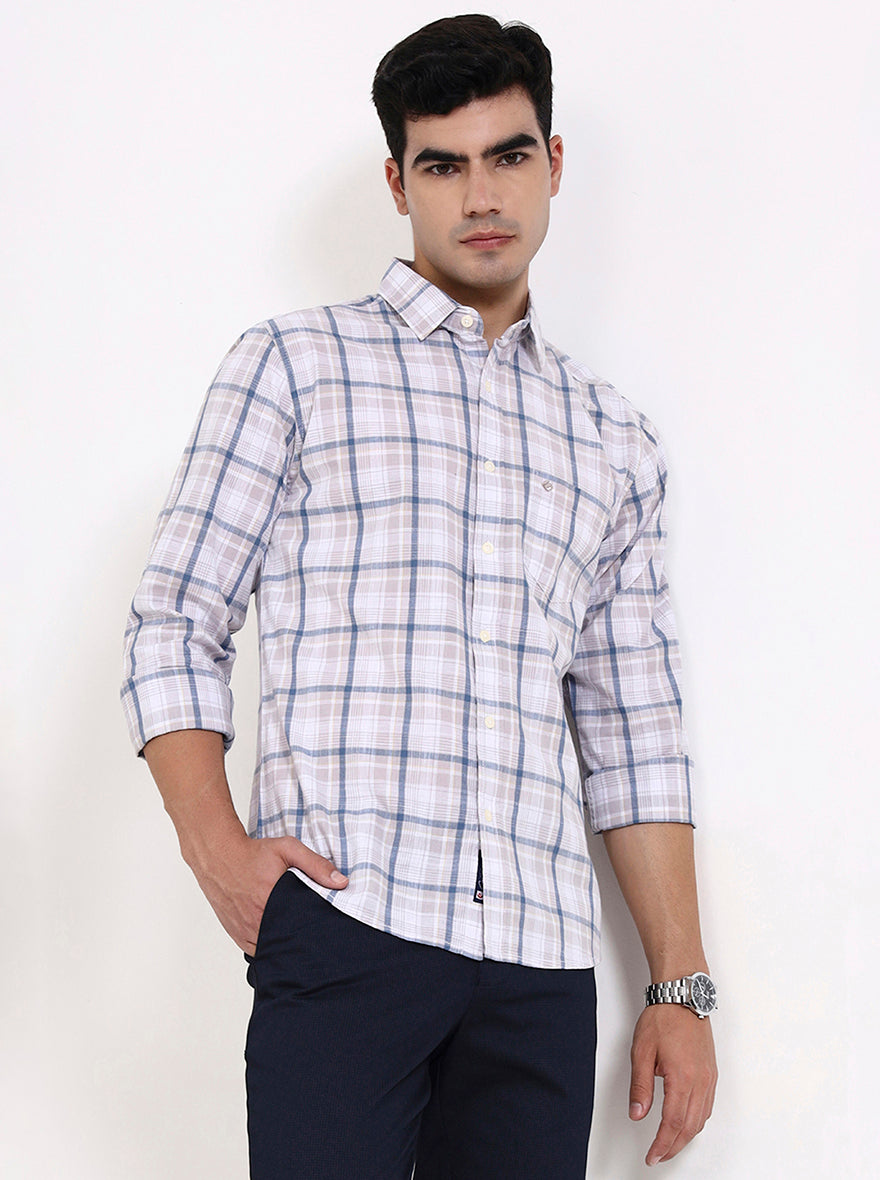 Light Purple Checked Slim Fit Casual Shirt | Greenfibre