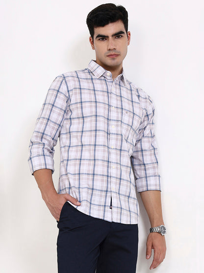Light Purple Checked Slim Fit Casual Shirt | Greenfibre