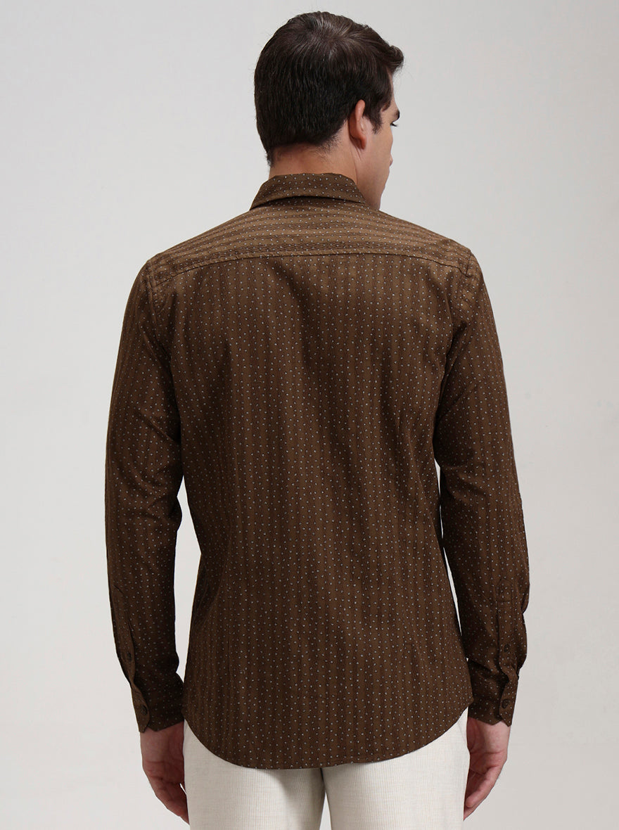 Khaki Printed Slim Fit Casual Shirt | JadeBlue
