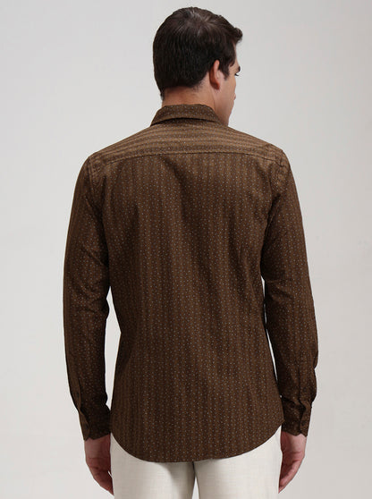 Khaki Printed Slim Fit Casual Shirt | JadeBlue