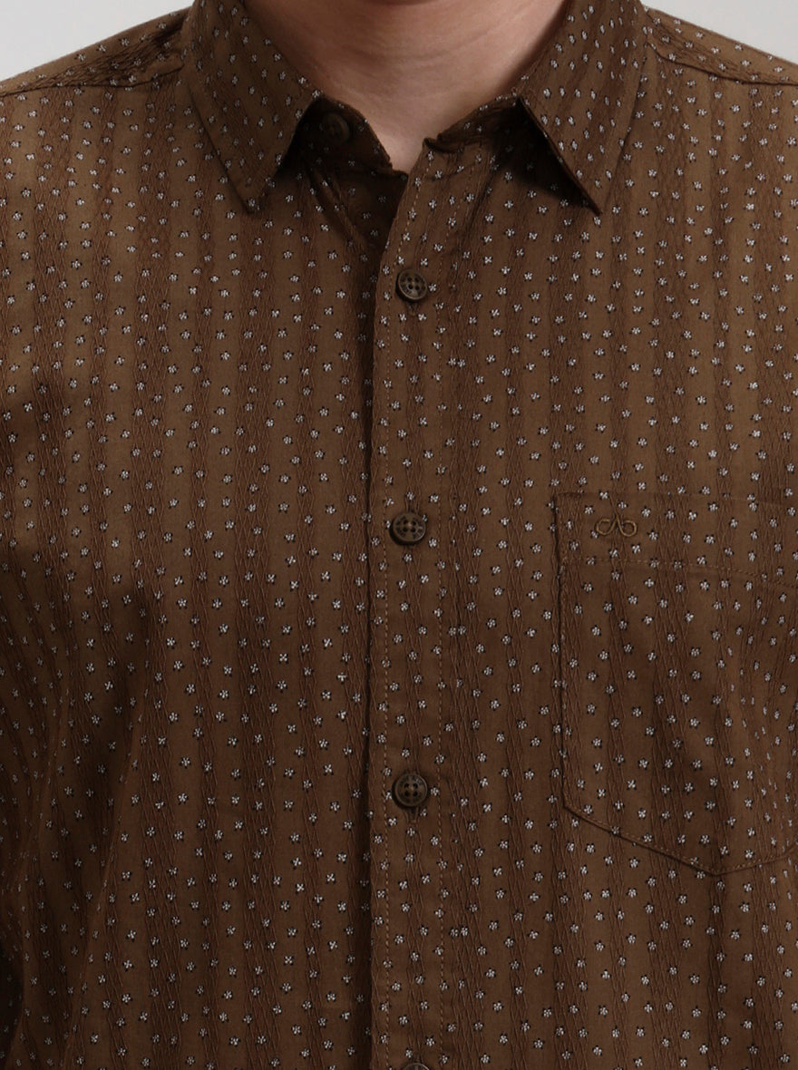 Khaki Printed Slim Fit Casual Shirt | JadeBlue