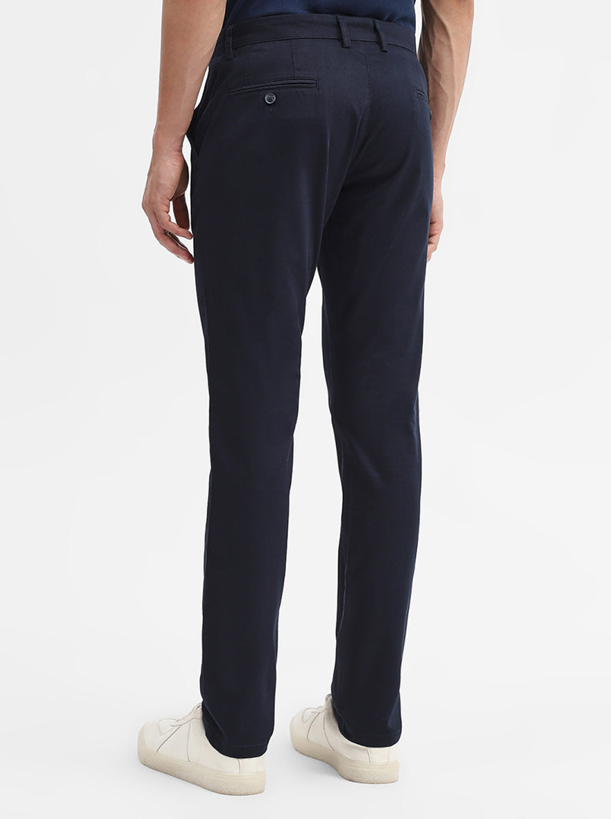 Navy Blue Solid Super Slim Fit Casual Trouser | Greenfibre