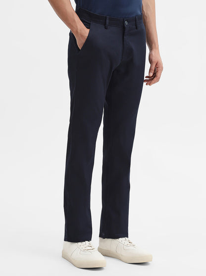 Navy Blue Solid Super Slim Fit Casual Trouser | Greenfibre