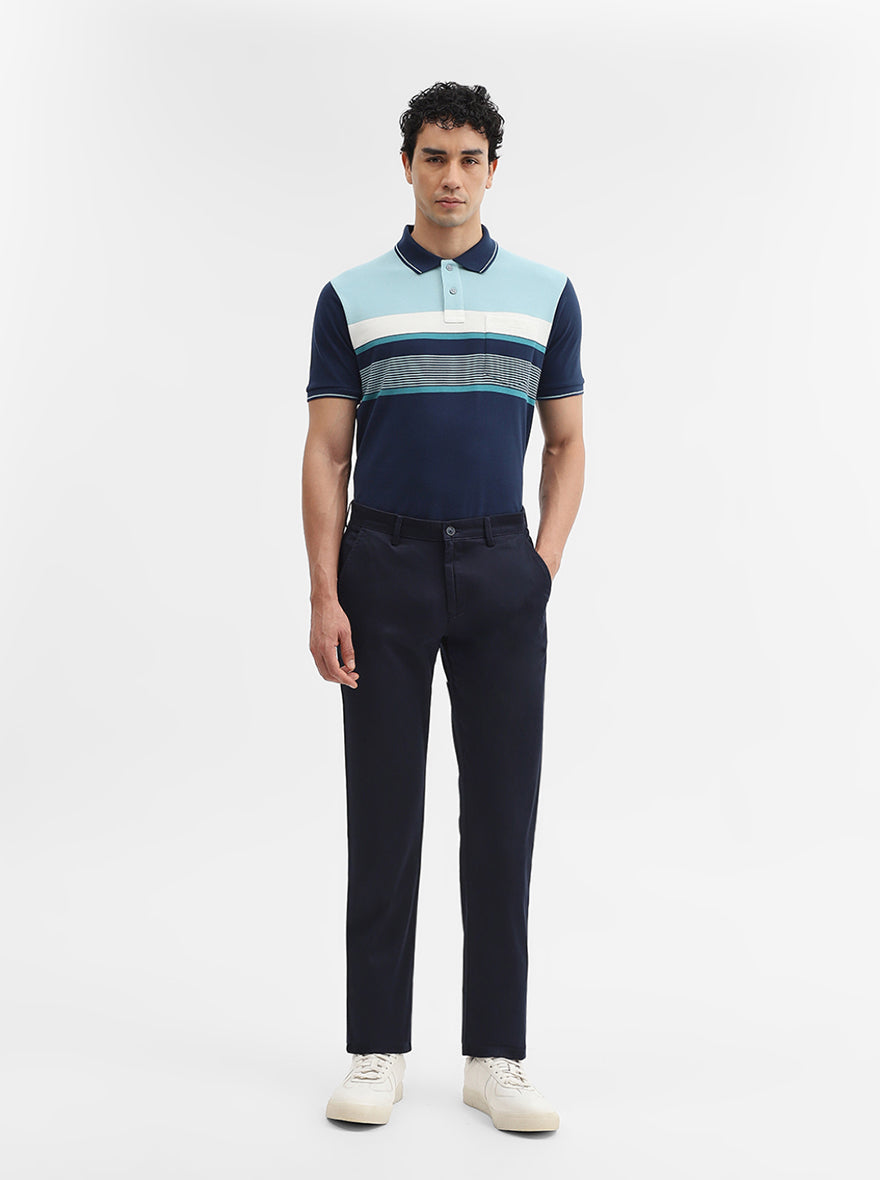 Navy Blue Solid Super Slim Fit Casual Trouser | Greenfibre