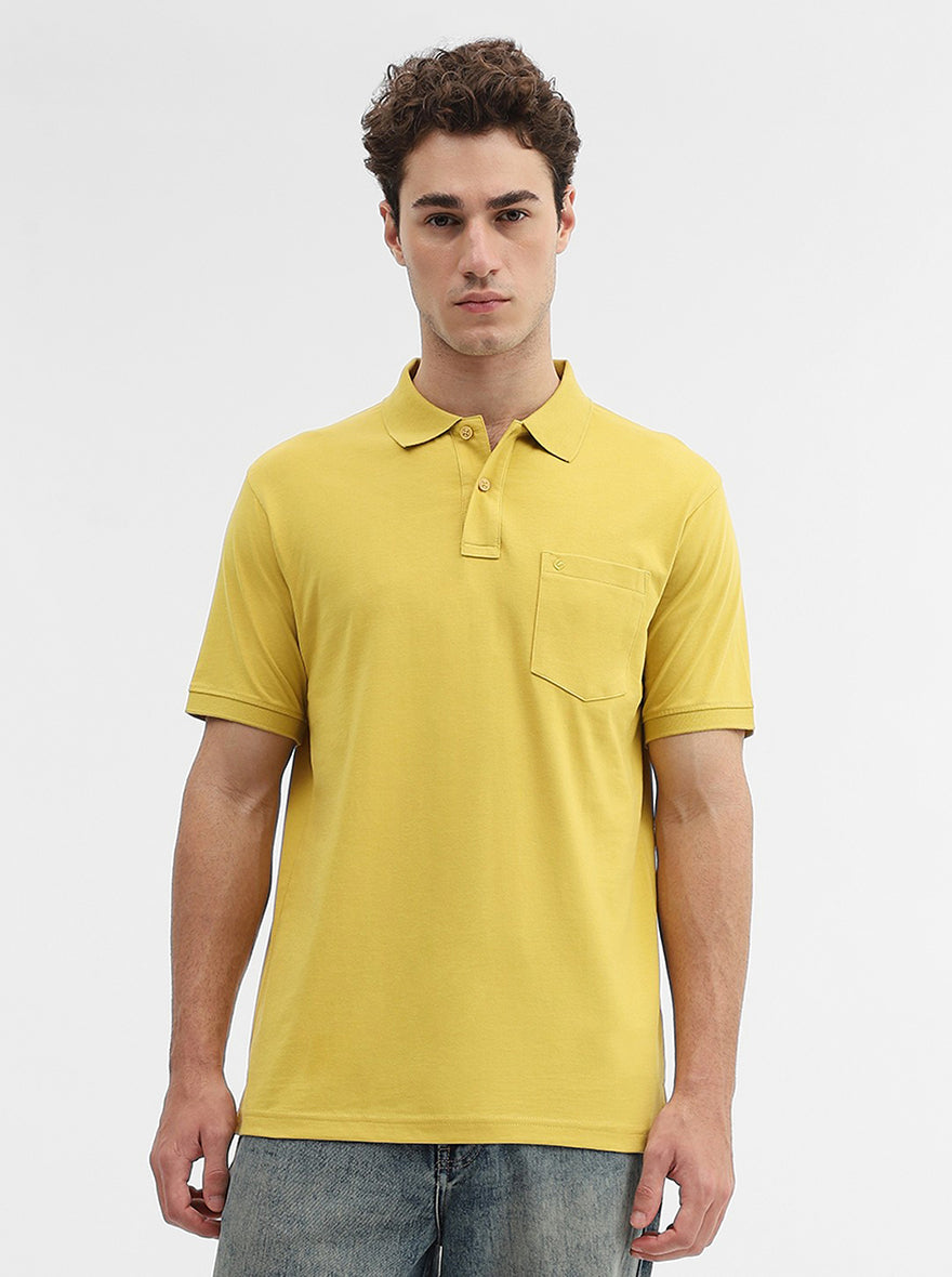 Ochre Yellow Solid Regular Fit Polo T-Shirt | Greenfibre