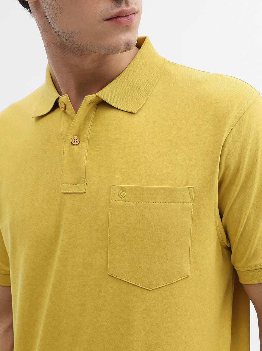 Ochre Yellow Solid Regular Fit Polo T-Shirt | Greenfibre