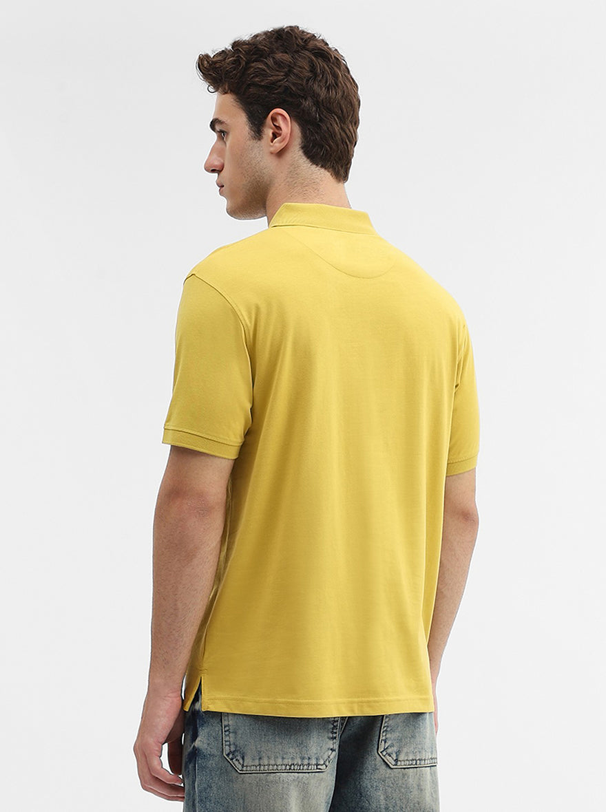 Ochre Yellow Solid Regular Fit Polo T-Shirt | Greenfibre
