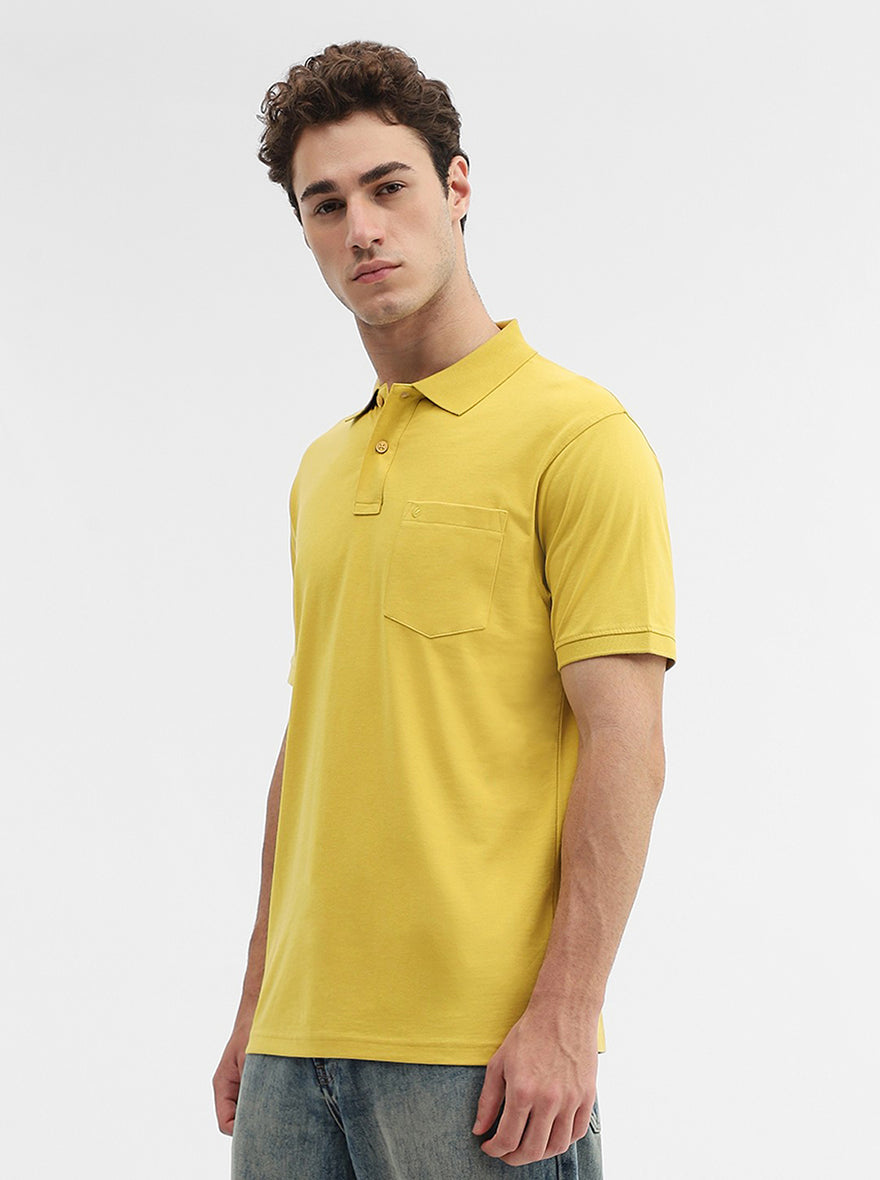 Ochre Yellow Solid Regular Fit Polo T-Shirt | Greenfibre