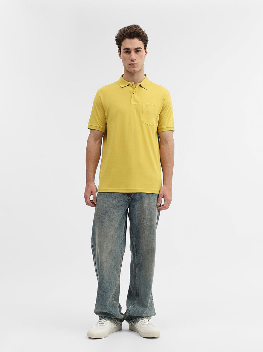 Ochre Yellow Solid Regular Fit Polo T-Shirt | Greenfibre