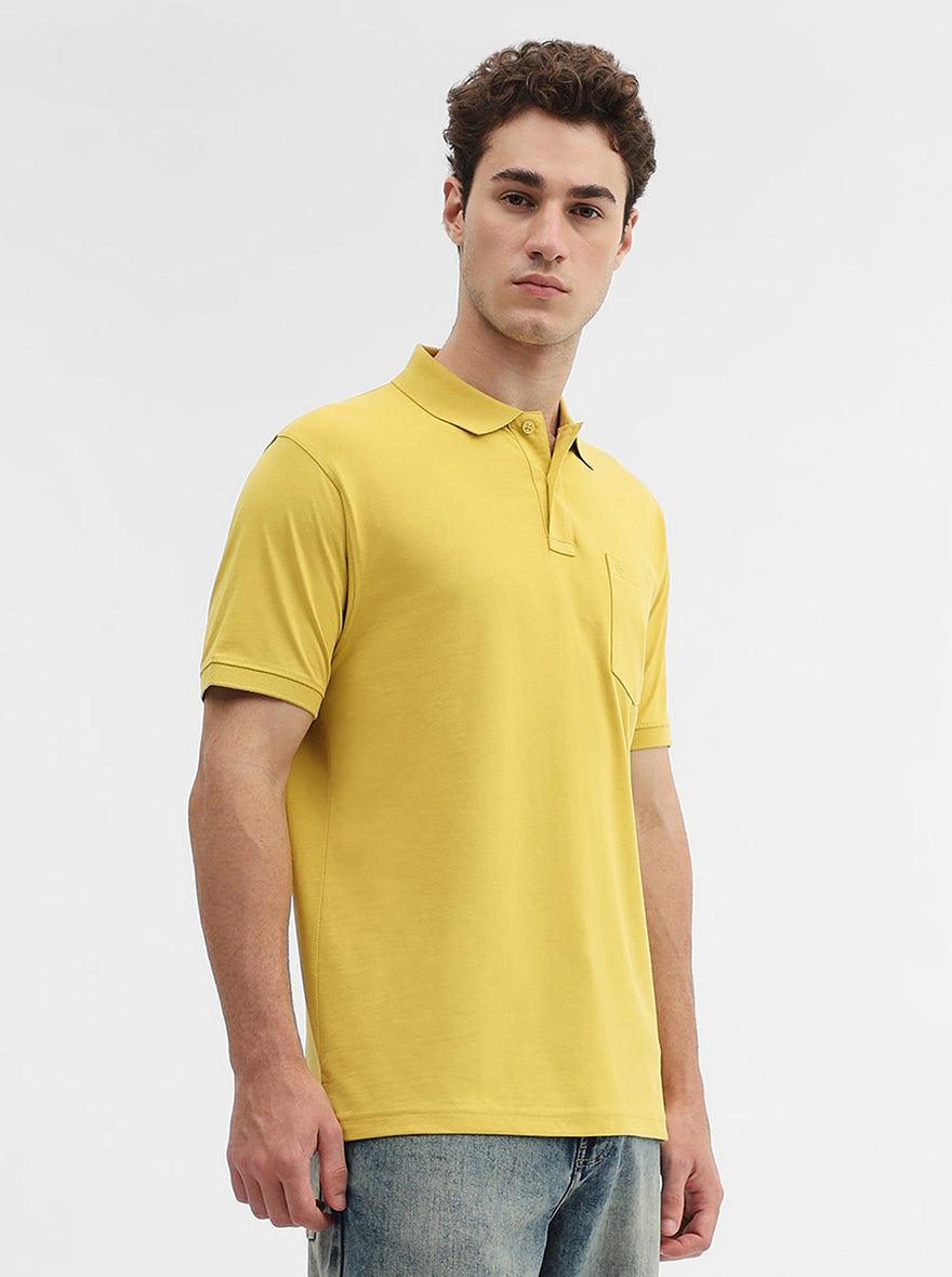 Ochre Yellow Solid Regular Fit Polo T-Shirt | Greenfibre