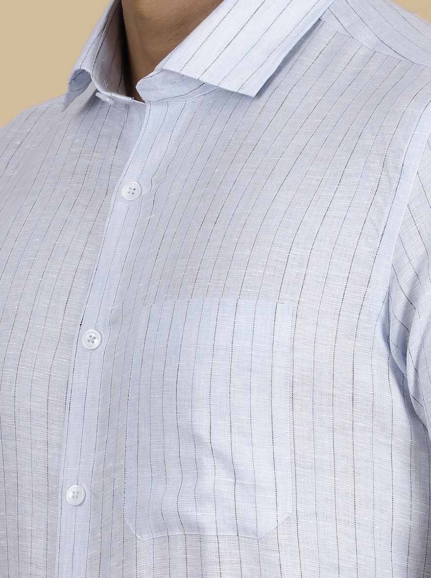 Light Blue Striped Regular Fit Formal Shirt | JadeBlue