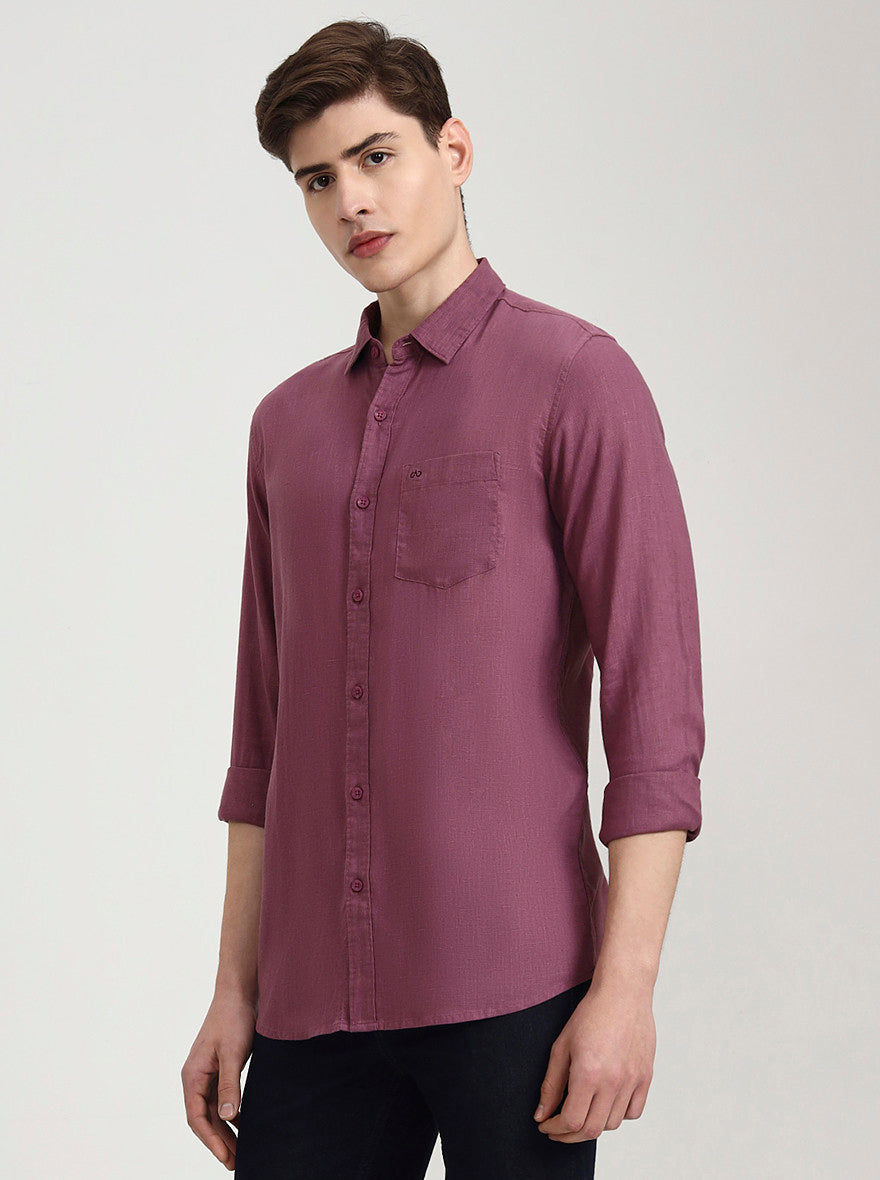 Rust Pink Solid Slim Fit Casual Shirt | JadeBlue