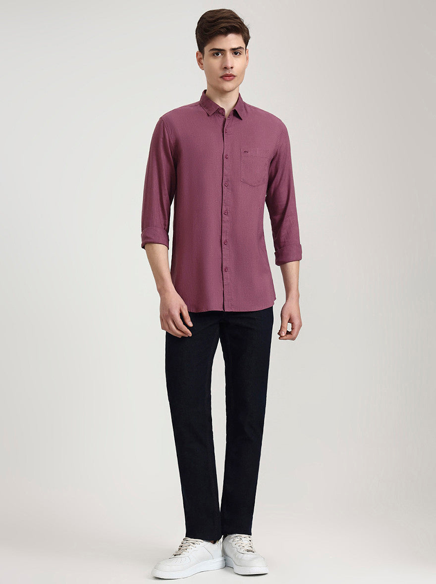 Rust Pink Solid Slim Fit Casual Shirt | JadeBlue
