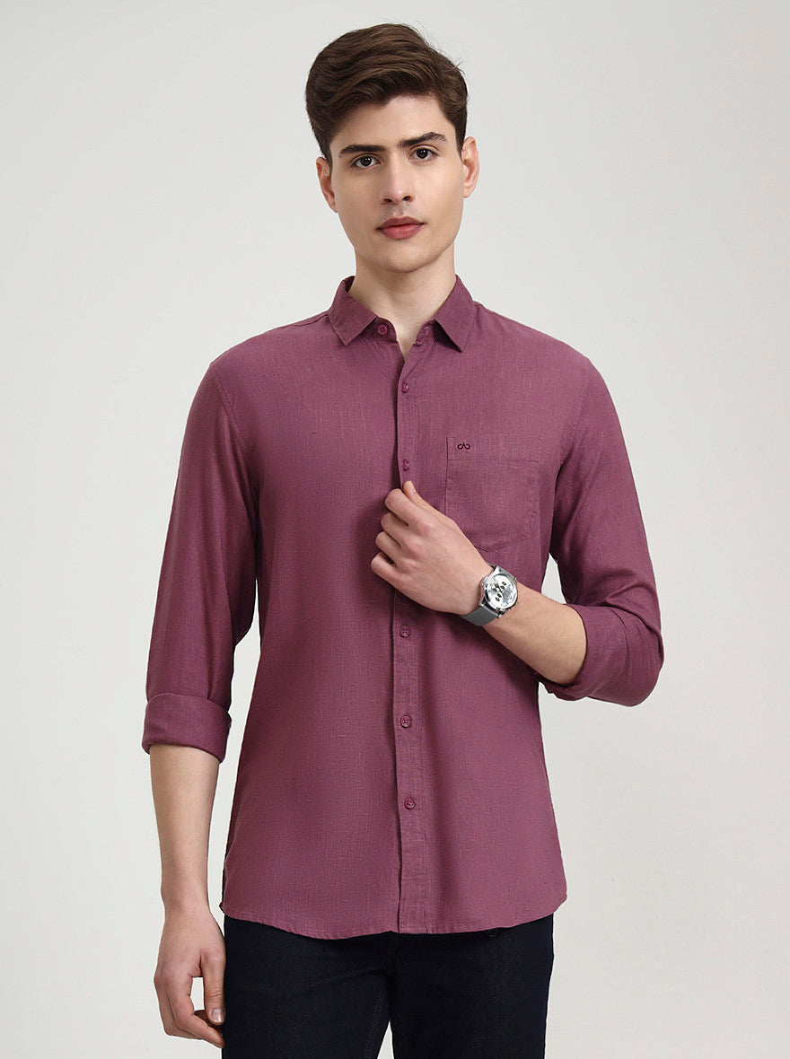 Rust Pink Solid Slim Fit Casual Shirt | JadeBlue