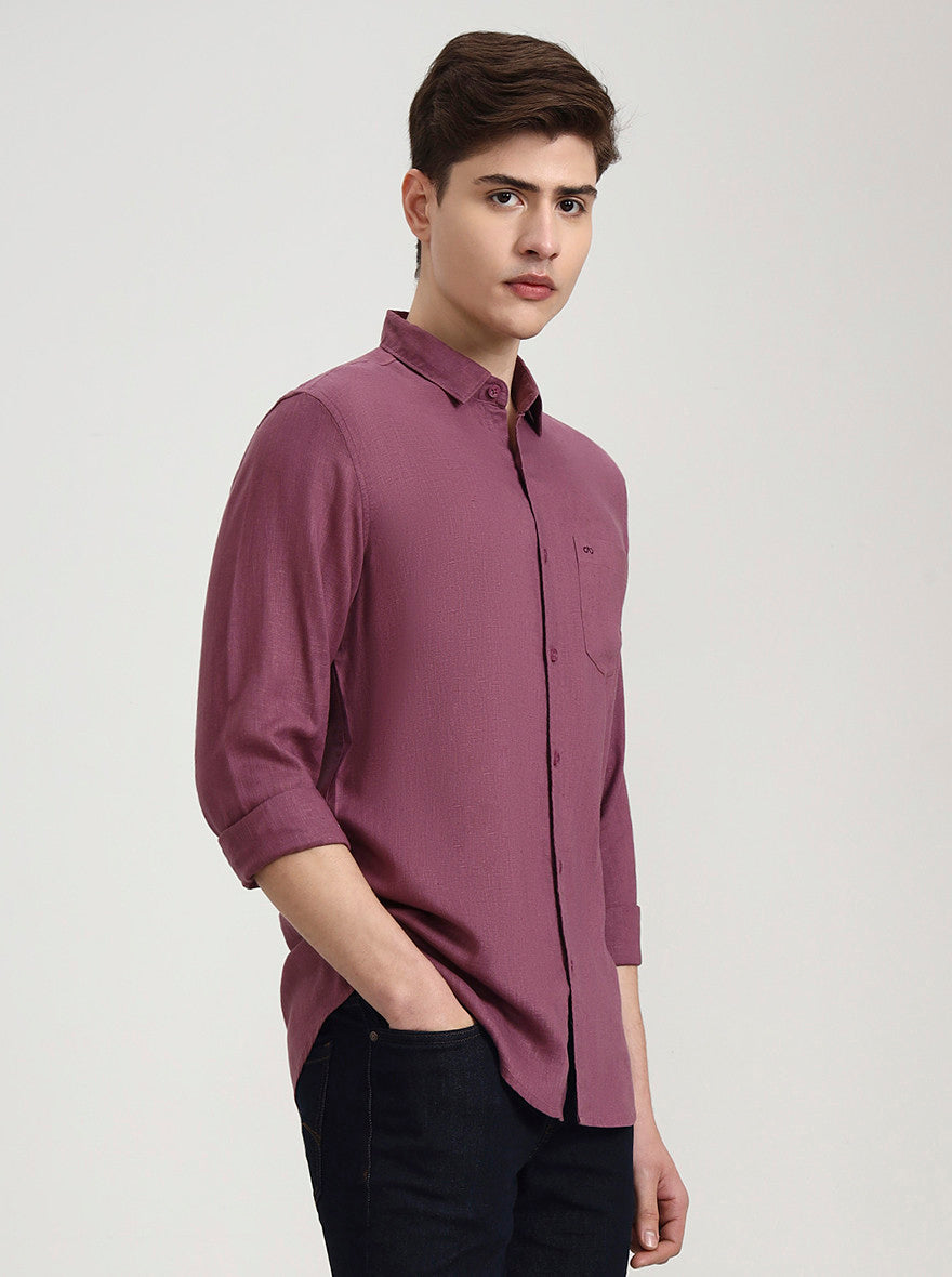 Rust Pink Solid Slim Fit Casual Shirt | JadeBlue