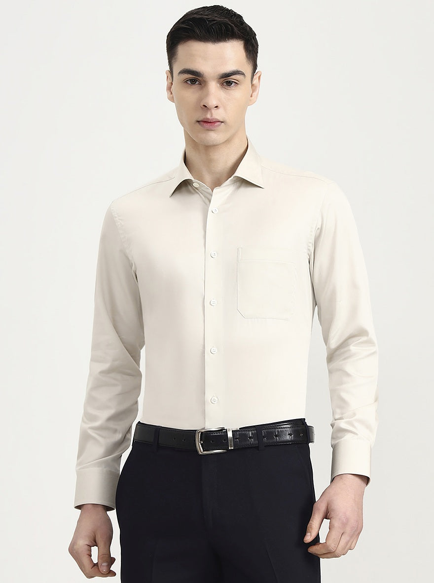 Cream Solid Slim Fit Formal Shirt | JadeBlue Super Luxe