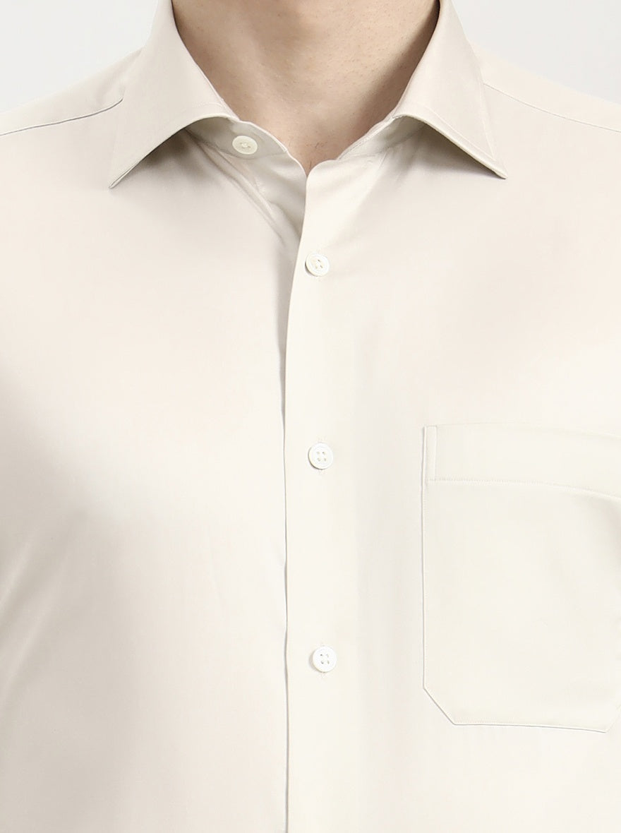 Cream Solid Slim Fit Formal Shirt | JadeBlue Super Luxe