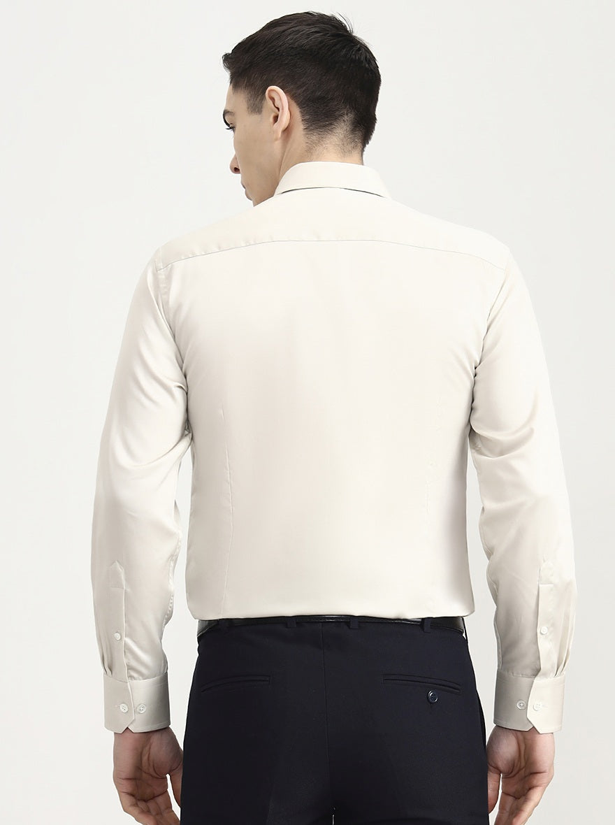Cream Solid Slim Fit Formal Shirt | JadeBlue Super Luxe