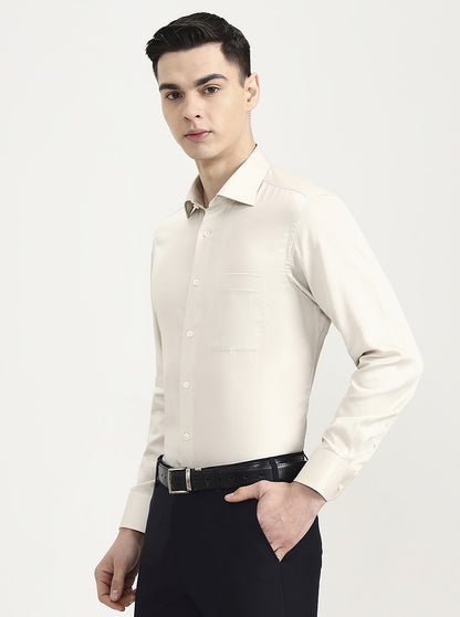 Cream Solid Slim Fit Formal Shirt | JadeBlue Super Luxe