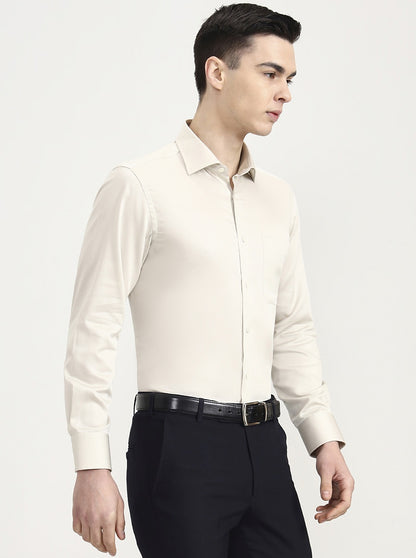 Cream Solid Slim Fit Formal Shirt | JadeBlue Super Luxe