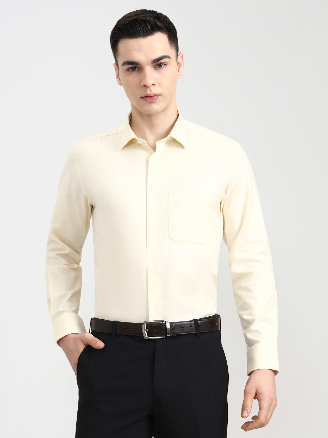Yellow Solid Regular Fit Formal Shirt | JadeBlue