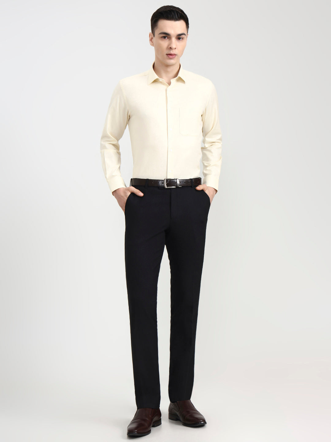 Yellow Solid Regular Fit Formal Shirt | JadeBlue