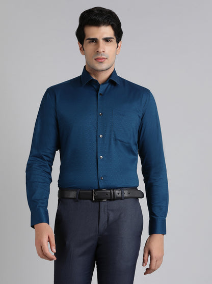Navy Blue Solid Slim Fit Formal Shirt | Metal