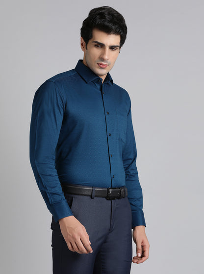 Navy Blue Solid Slim Fit Formal Shirt | Metal