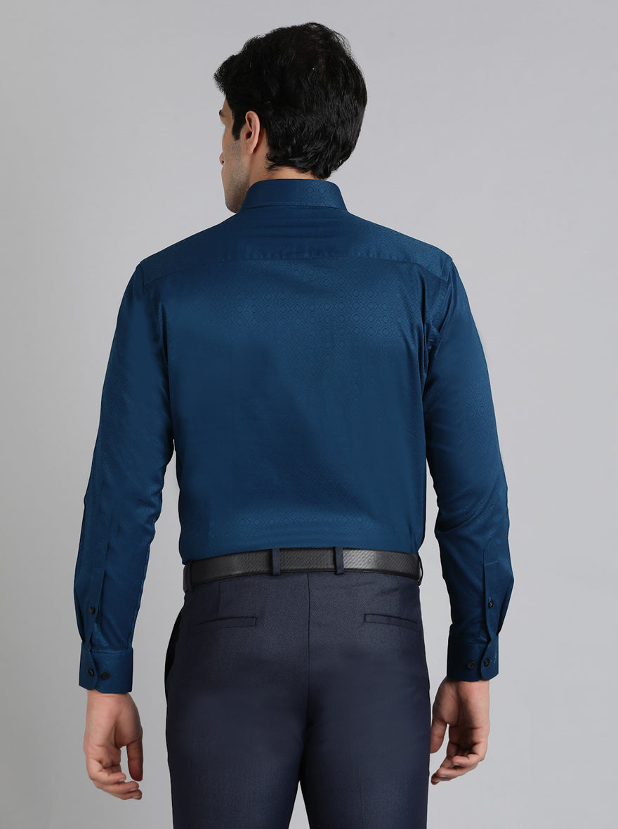 Navy Blue Solid Slim Fit Formal Shirt | Metal