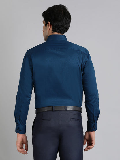 Navy Blue Solid Slim Fit Formal Shirt | Metal