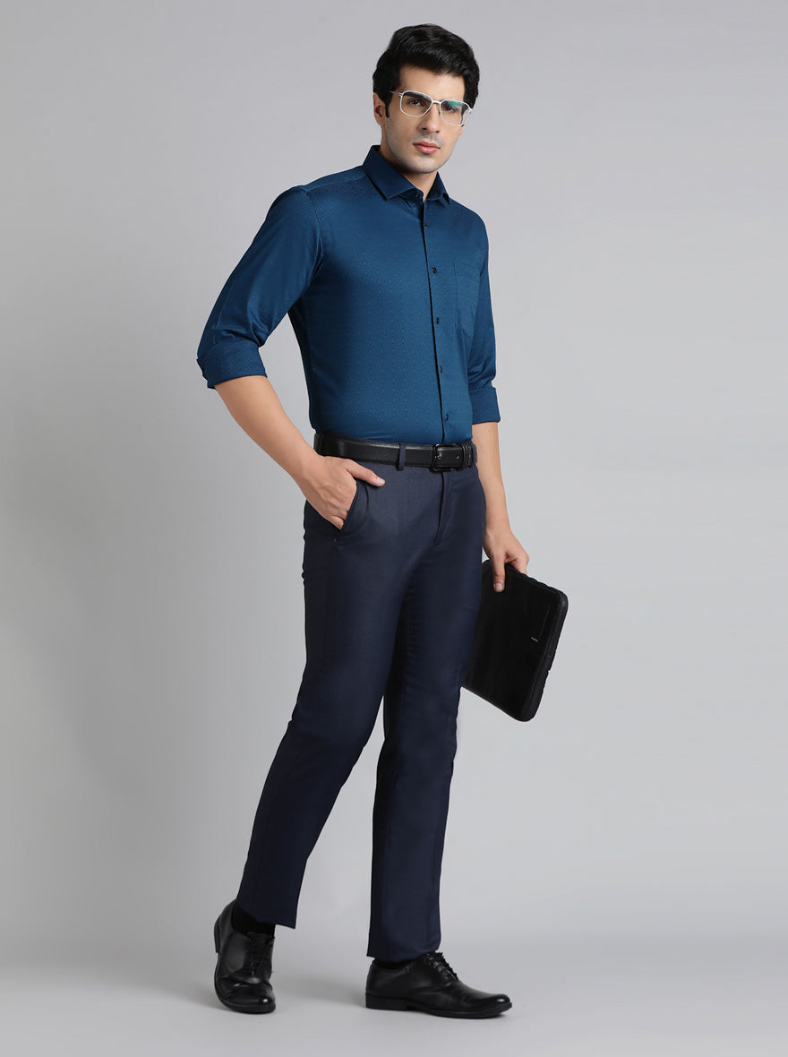 Navy Blue Solid Slim Fit Formal Shirt | Metal
