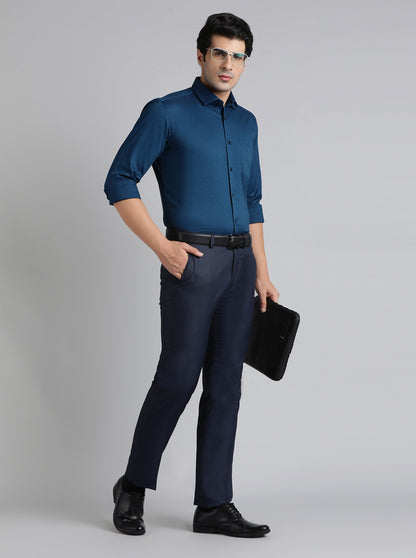 Navy Blue Solid Slim Fit Formal Shirt | Metal
