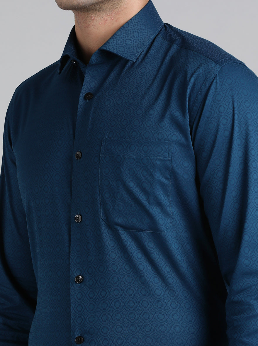 Navy Blue Solid Slim Fit Formal Shirt | Metal