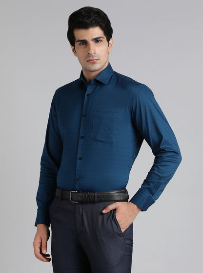 Navy Blue Solid Slim Fit Formal Shirt | Metal