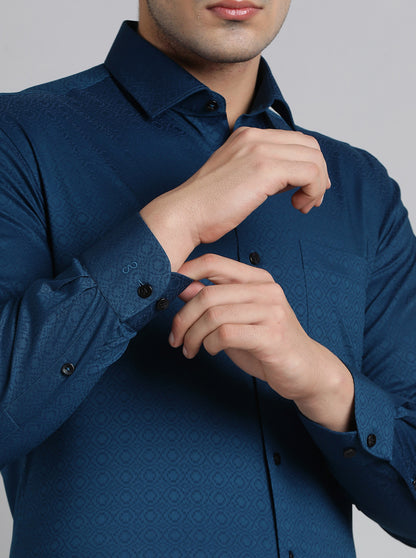 Navy Blue Solid Slim Fit Formal Shirt | Metal