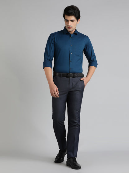 Navy Blue Solid Slim Fit Formal Shirt | Metal