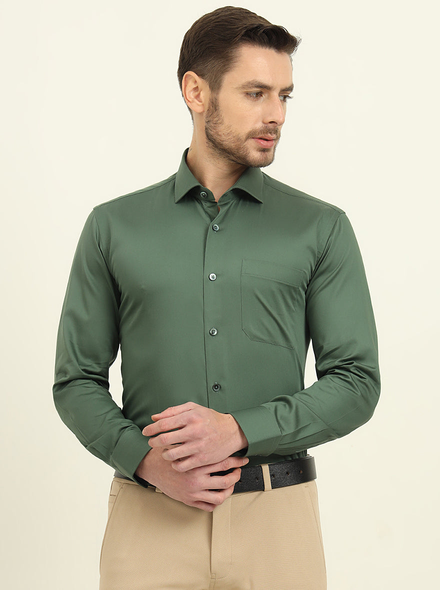 Forest Green Solid Slim Fit Formal Shirt | Metal