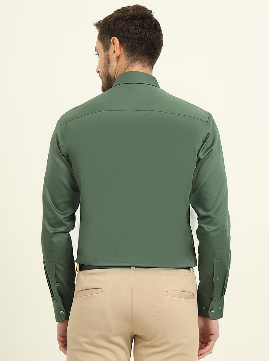 Forest Green Solid Slim Fit Formal Shirt | Metal