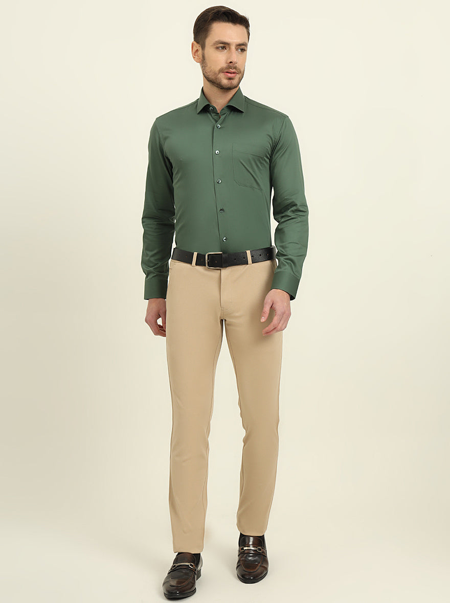 Forest Green Solid Slim Fit Formal Shirt | Metal