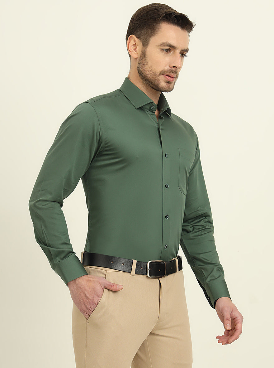 Forest Green Solid Slim Fit Formal Shirt | Metal
