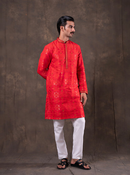 Red Embroidered  Kurta Pajama | Virasana