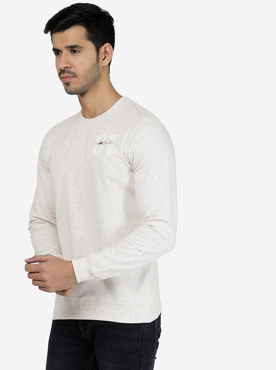 Ecru Melange Solid Regular Fit Winter T-Shirt | JadeBlue