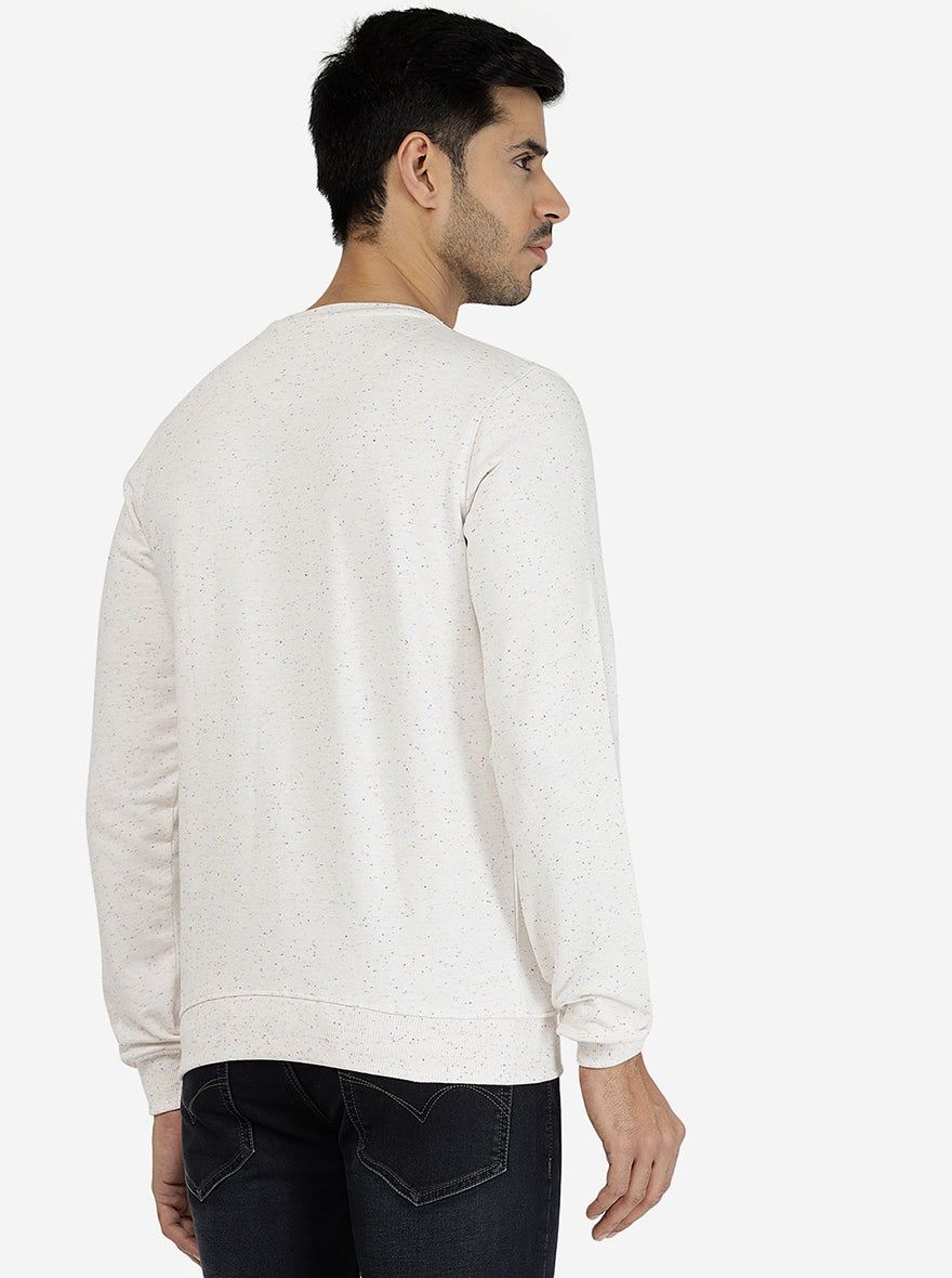 Ecru Melange Solid Regular Fit Winter T-Shirt | JadeBlue
