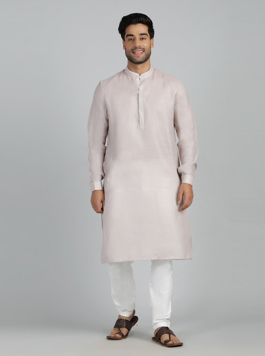 Beige Solid Regular Fit Modi Kurta | JadeBlue